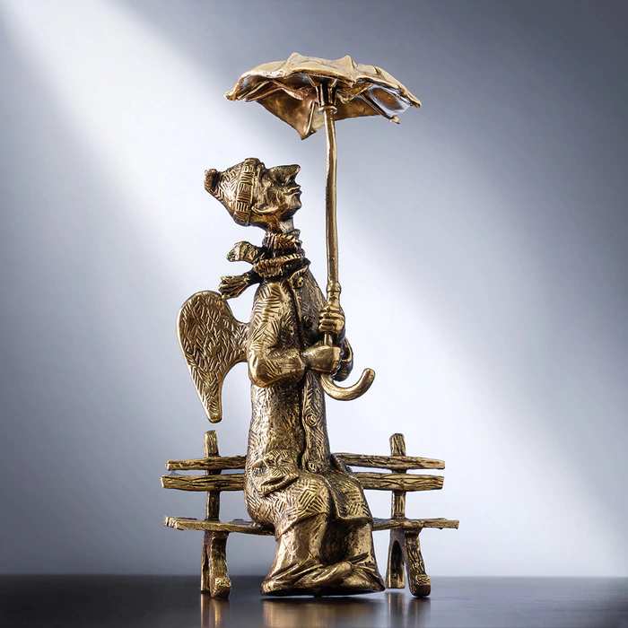 Brass statuette "Angel with an umbrella"