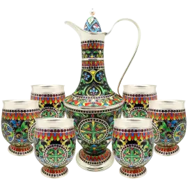 Чайный набор из серебра "Душа Востока" на 6 персон, финифть