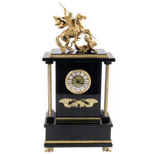 Fireplace clock made of dark obsidian "George the Victorious"