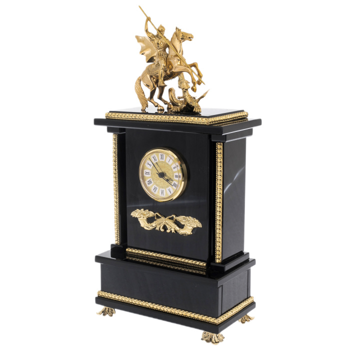 Fireplace clock made of dark obsidian "George the Victorious"