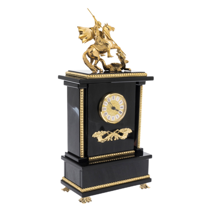 Fireplace clock made of dark obsidian "George the Victorious"
