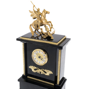 Fireplace clock made of dark obsidian "George the Victorious"