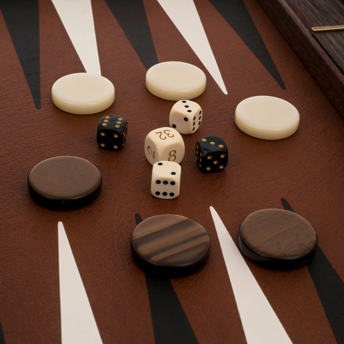 Backgammon made of veneer and leather "Manopoulos" caramel brown