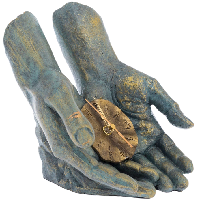 Sculpture with clock "Time in your hands" (Time in your hands)