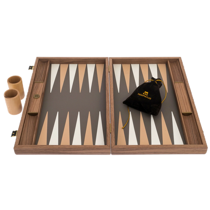 Backgammon made of eco-leather and wood "Manopoulos" beige-gray