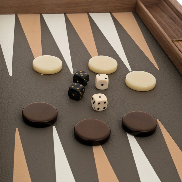 Backgammon made of eco-leather and wood "Manopoulos" beige-gray