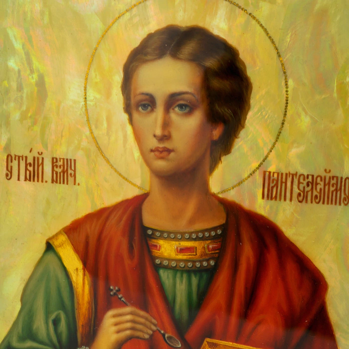 Icon on natural mother-of-pearl "Saint Panteleimon" in Kyoto