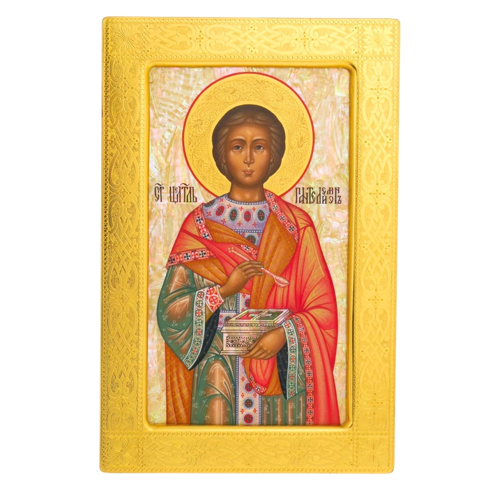 Icon on natural mother-of-pearl "Panteleimon the Healer"