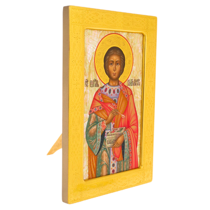 Icon on natural mother-of-pearl "Panteleimon the Healer"