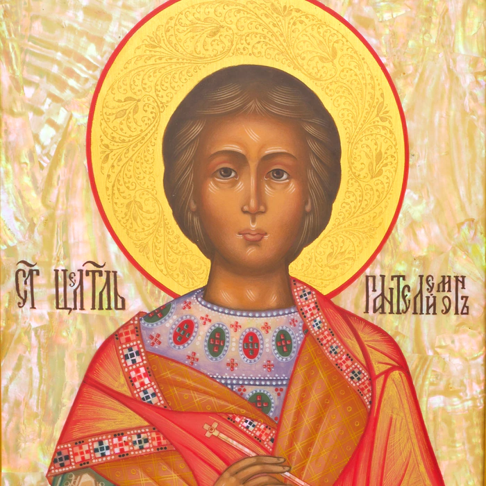 Icon on natural mother-of-pearl "Panteleimon the Healer"