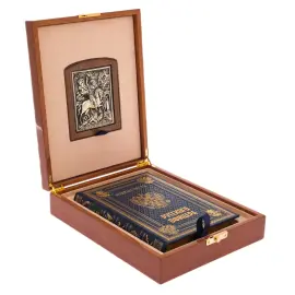 Подарочный набор с книгой "Кодекс чести русского офицера" и иконой "Георгий Победоносец" в лаковом футляре