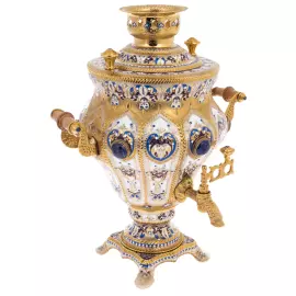 Чайный набор с лазуритом "Самоварный домик" на 6 персон, 14 предметов, Златоуст