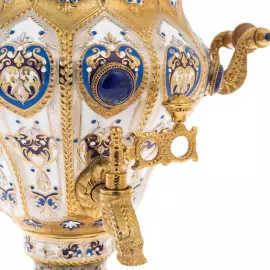 Чайный набор с лазуритом "Самоварный домик" на 6 персон, 14 предметов, Златоуст