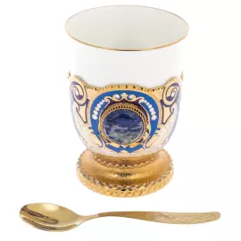 Чайный набор с лазуритом "Самоварный домик" на 6 персон, 14 предметов, Златоуст