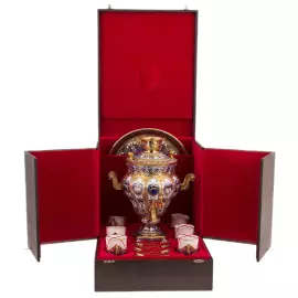 Чайный набор с лазуритом "Самоварный домик" на 6 персон, 14 предметов, Златоуст