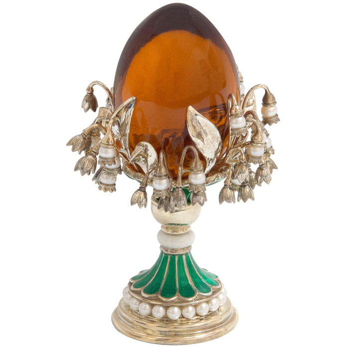 Souvenir silver egg "Lilies of the Valley" with pearls