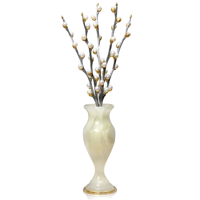 Silver Willow jewelry composition in an onyx vase