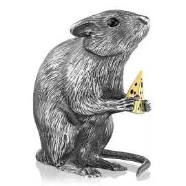 Скульптура из серебра "Крыса с сыром" с позолотой