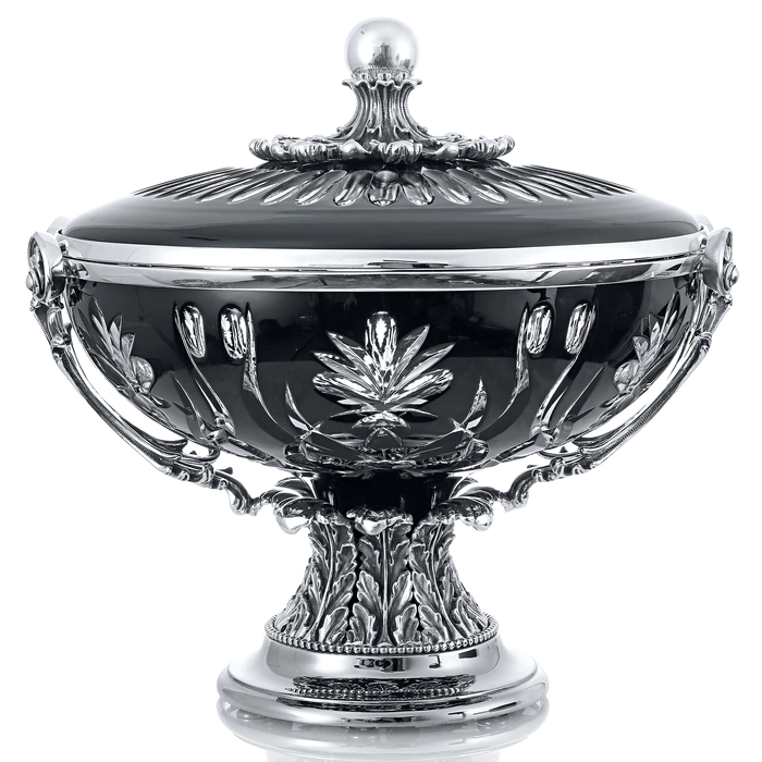 Arabesque black and transparent crystal bowl with lid