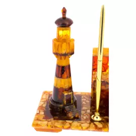 Письменный прибор из янтаря "Рим. Маяк" с ручками и чернильницей