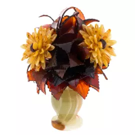 Сувенир из янтаря и оникса "Весенний букет"