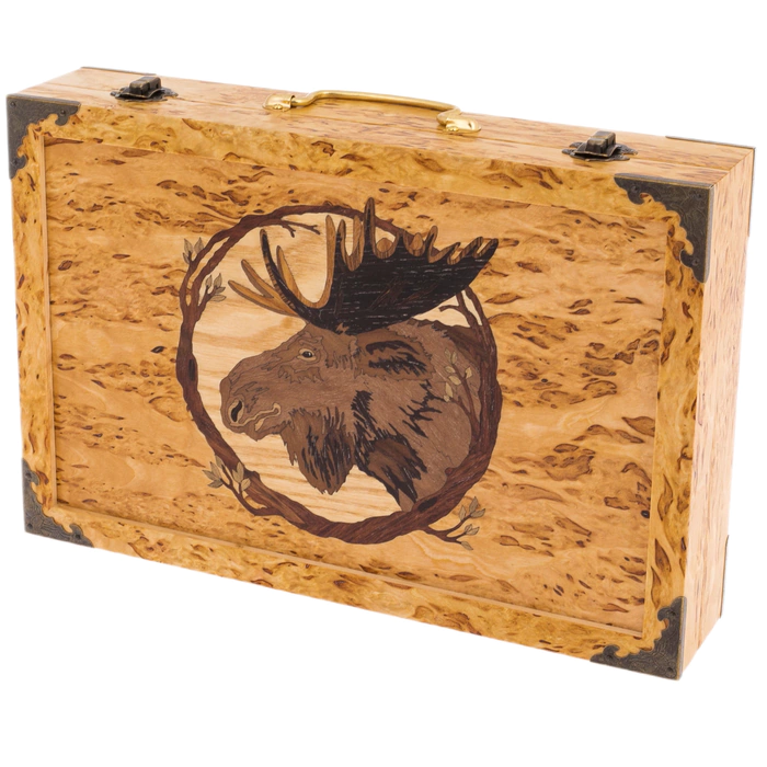 A set for cleaning weapons made of Karelian birch "Moose" in a suitcase, small