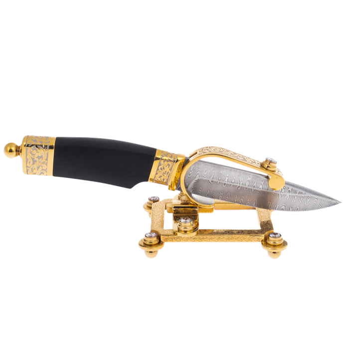 Damascus steel knife "Status" on a stand, Zlatoust