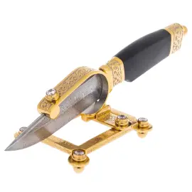 Нож из дамасской стали "Статус" на подставке, Златоуст