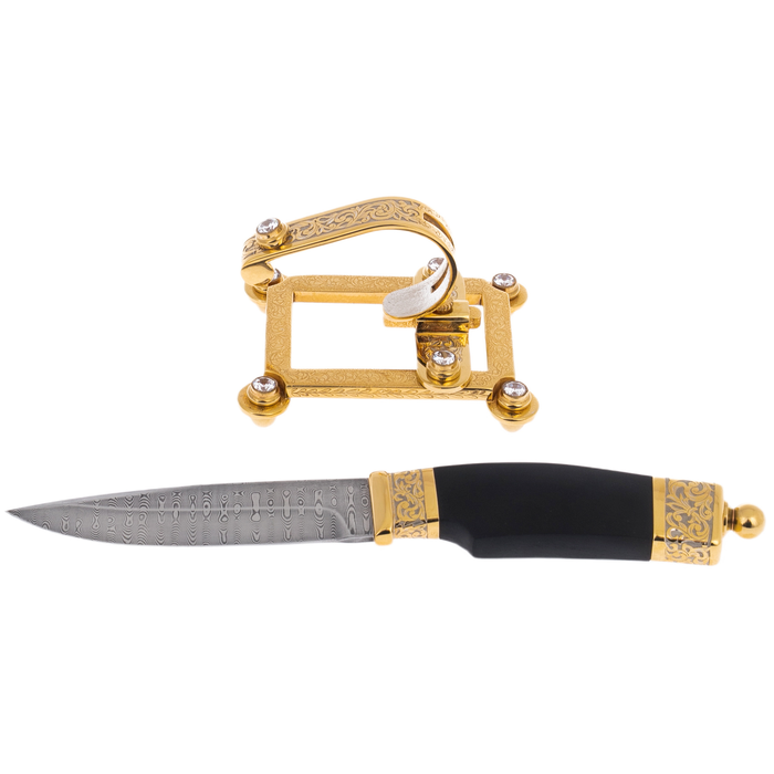 Damascus steel knife "Status" on a stand, Zlatoust