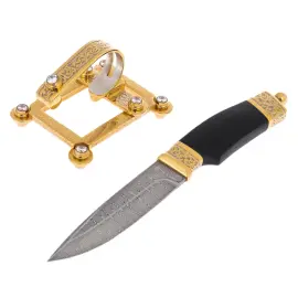 Нож из дамасской стали "Статус" на подставке, Златоуст