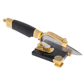 Нож из дамасской стали "Сила" на подставке, Златоуст