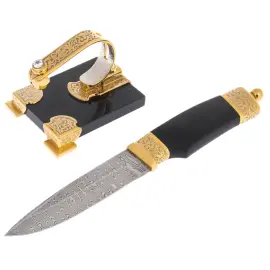 Нож из дамасской стали "Сила" на подставке, Златоуст