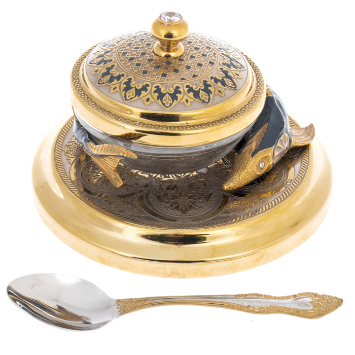 Sturgeon caviar bowl with cubic zirconia, Zlatoust