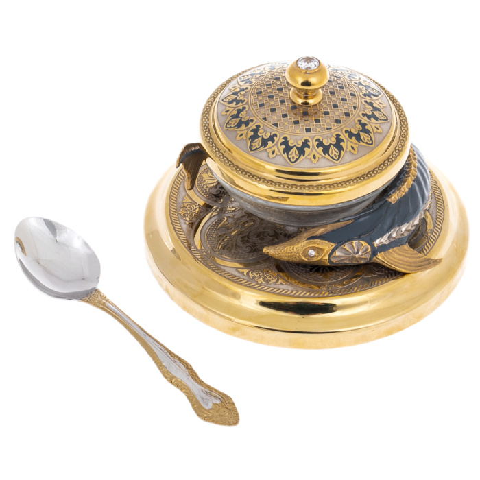 Sturgeon caviar bowl with cubic zirconia, Zlatoust