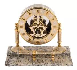 Clock on a marble stand "Skeletons" with a handle, Zlatoust
