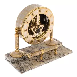 Clock on a marble stand "Skeletons" with a handle, Zlatoust