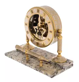 Clock on a marble stand "Skeletons" with a handle, Zlatoust