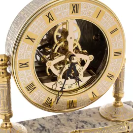 Clock on a marble stand "Skeletons" with a handle, Zlatoust
