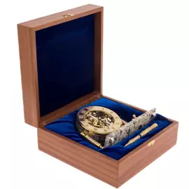 Clock on a marble stand "Skeletons" with a handle, Zlatoust