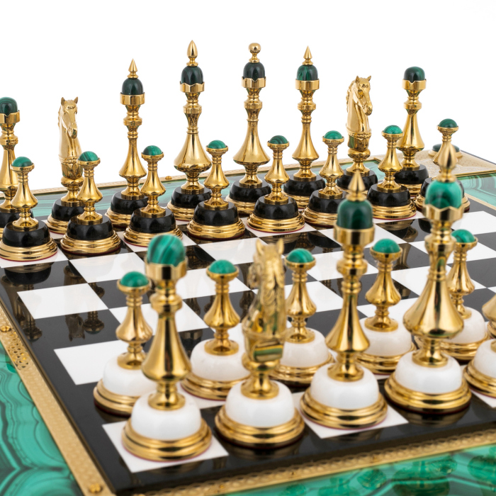 Chess made of marble and malachite "Malachite" Zlatoust