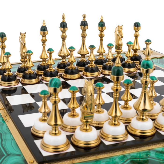 Chess made of marble and malachite "Malachite" Zlatoust