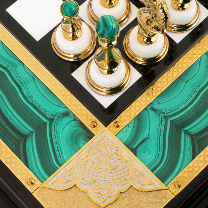 Chess made of marble and malachite "Malachite" Zlatoust
