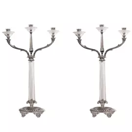 Pair of Versailles crystal candelabra with silver plating