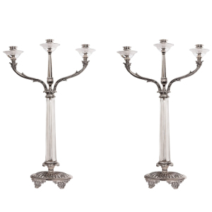 Pair of Versailles crystal candelabra with silver plating