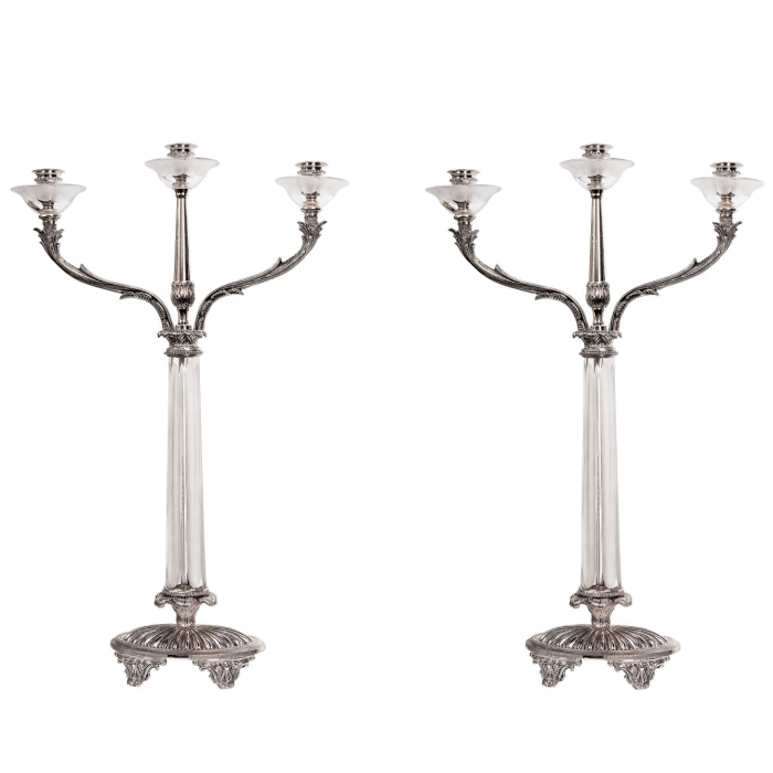 Pair of Versailles crystal candelabra with silver plating
