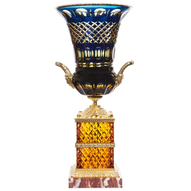 Amber-blue crystal vase "Palazzo" on a pedestal