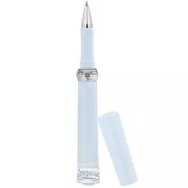 Elegant acrylic roller pen with silver and cubic zirconia, blue