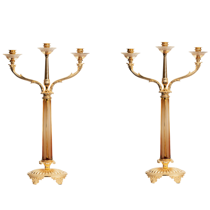 A pair of amber crystal chandeliers "Versailles" with gilding