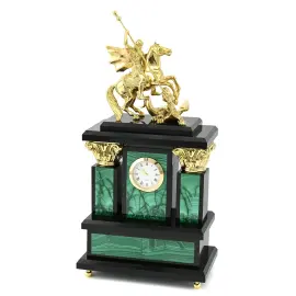 Каминные часы из малахита "Георгий Победоносец"