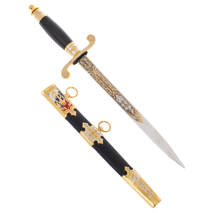 Souvenir dirk "Sea anchor" with blue cubic zirconia, Zlatoust